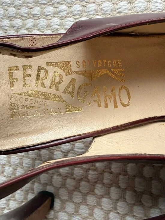 Salvatore Ferragamo | Vintage Burgundy Brown Slingback Heels - Picture 5 of 13